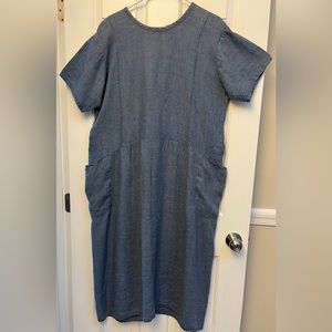 Flax medium blue vintage linen dress.